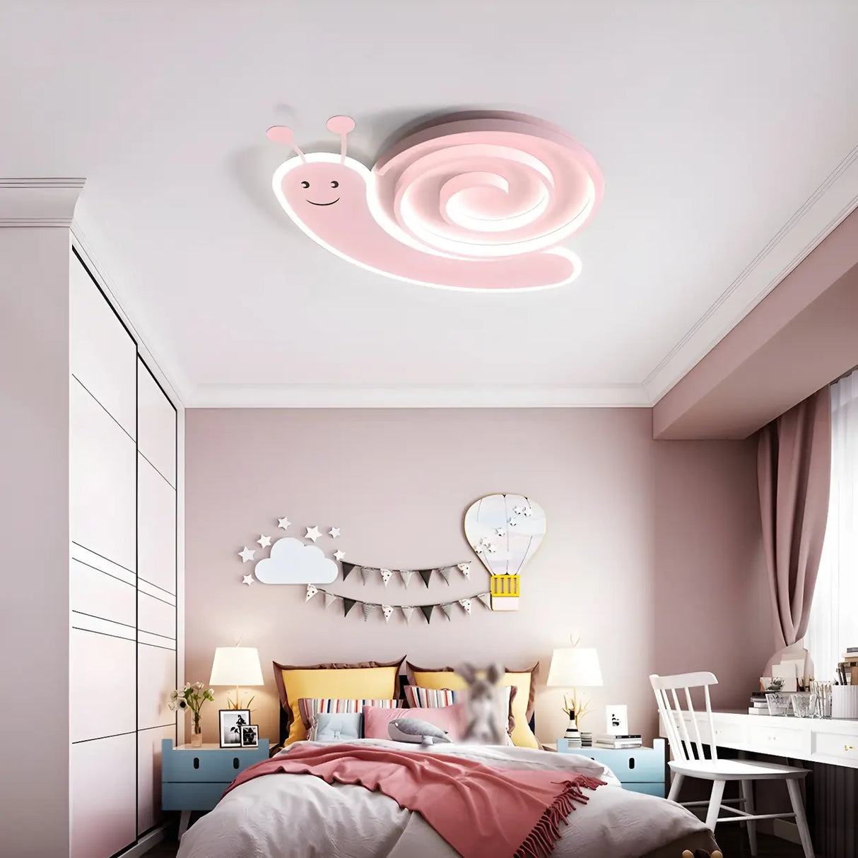 Kids Bedroom Playful Snail LED Flush Mount Ceiling Lamp Image - 8