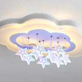 Kids Bedroom Purple Cloud Stars LED Flush Mount Light Image - 11