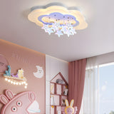 Kids Bedroom Purple Cloud Stars LED Flush Mount Light Image - 3