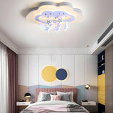 Kids Bedroom Purple Cloud Stars LED Flush Mount Light Image - 5