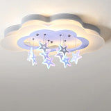 Kids Bedroom Purple Cloud Stars LED Flush Mount Light Image - 8