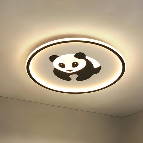 Kids Bedroom Small Circular Panda LED Flush Mount Light Image - 1