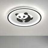 Kids Bedroom Small Circular Panda LED Flush Mount Light Image - 2