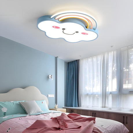 Kids Bedroom Smile Cloud Rainbow LED Flush Mount Light Image - 1