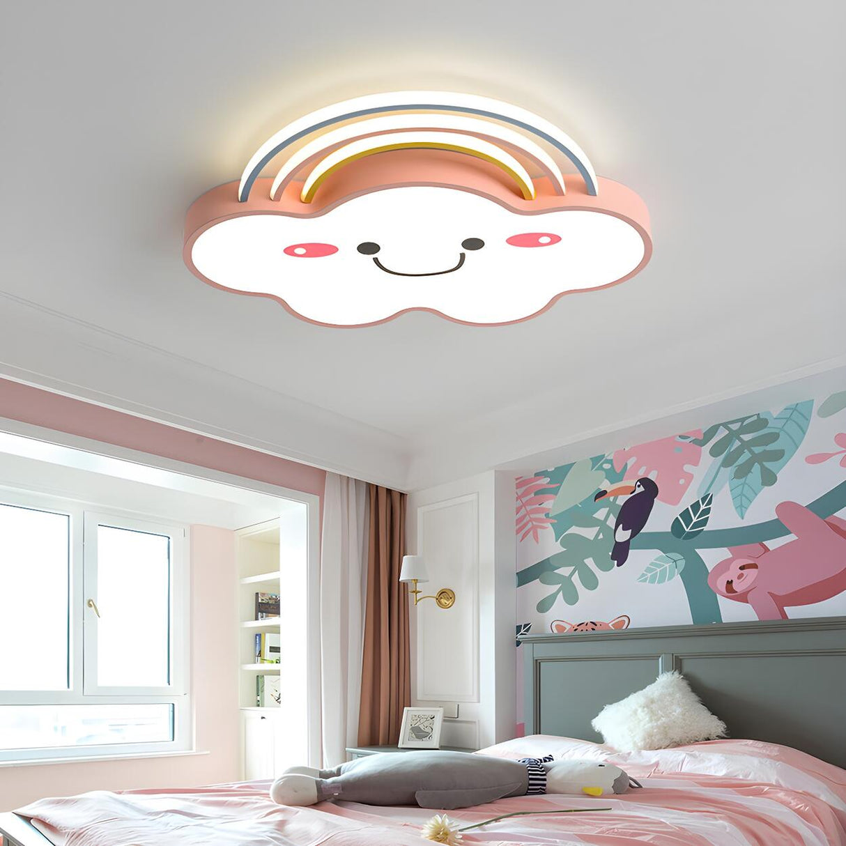 Kids Bedroom Smile Cloud Rainbow LED Flush Mount Light Image - 3