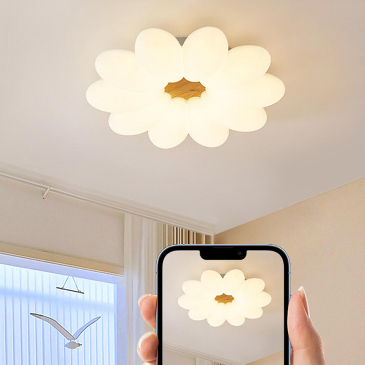 Kids Bedroom White Flower Flush Mount Ceiling Light Image - 12