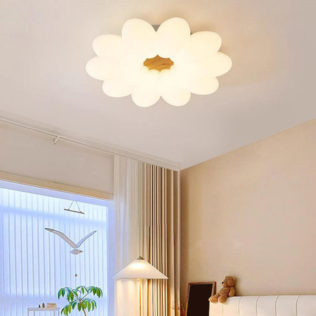 Kids Bedroom White Flower Flush Mount Ceiling Light Image - 2