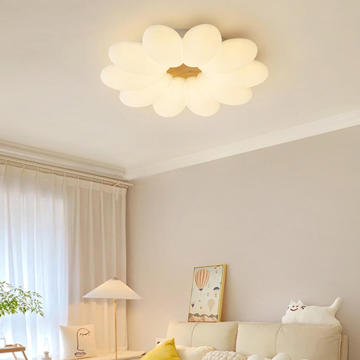 Kids Bedroom White Flower Flush Mount Ceiling Light Image - 4