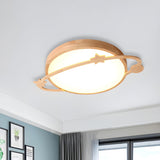 Kids Bedroom Wood Planet LED Flush Mount Ceiling Light Image - 2