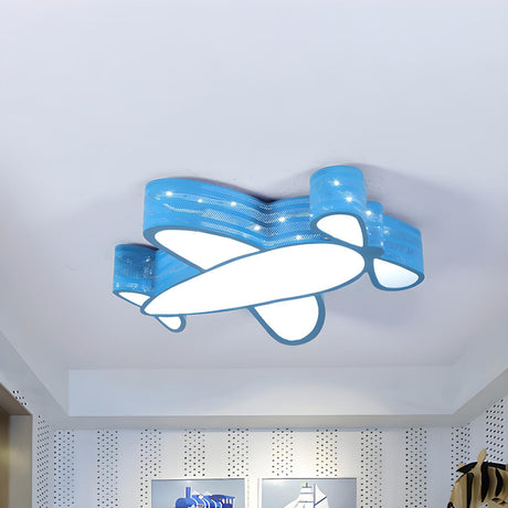 Kids Cartoon Blue Airplane LED Flush Mount Ceiling Lamp Image - 1