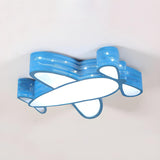 Kids Cartoon Blue Airplane LED Flush Mount Ceiling Lamp Image - 2