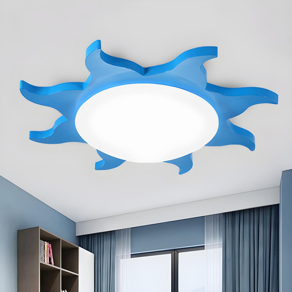 Kids Cartoon Blue Sun-Shaped Acrylic Flush Mount Light Image - 1