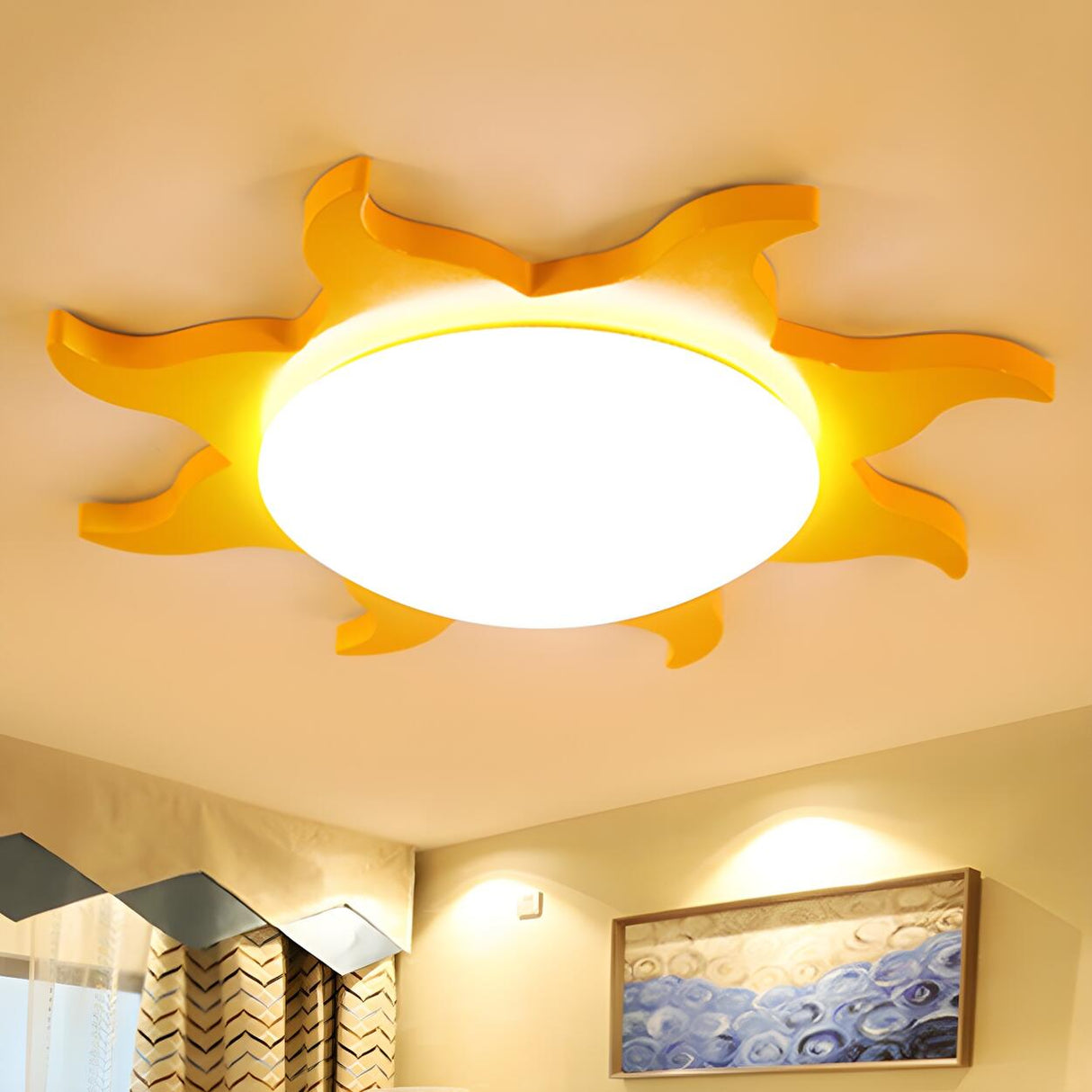 Kids Cartoon Blue Sun-Shaped Acrylic Flush Mount Light Image - 9