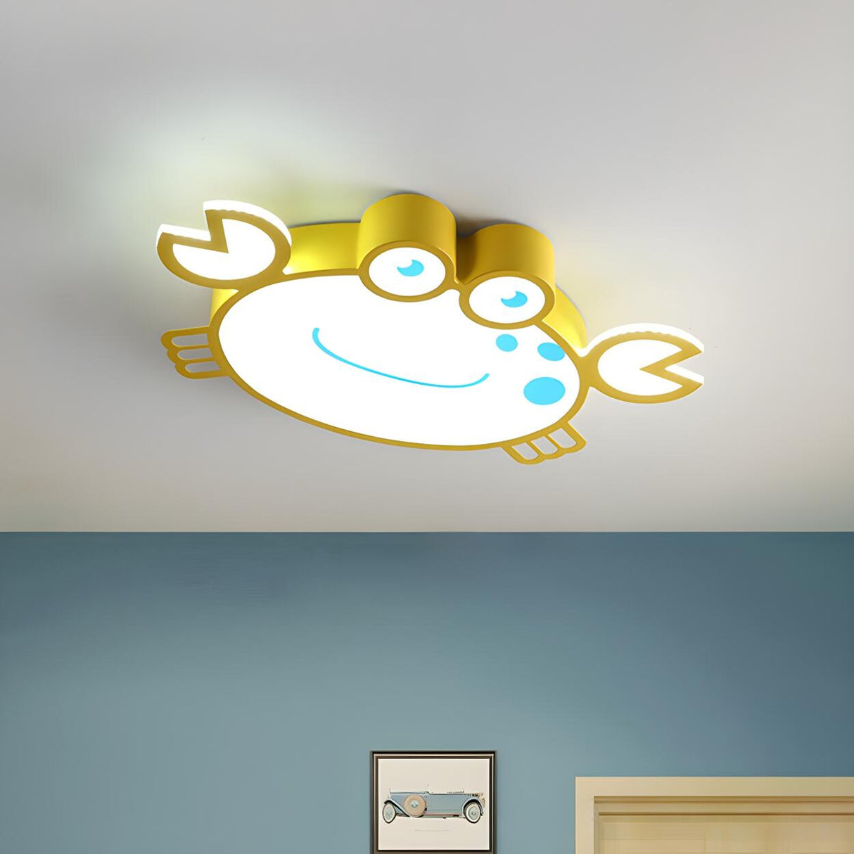 Kids Cartoon Yellow Crab-Shaped LED Flush Mount Light Image - 1