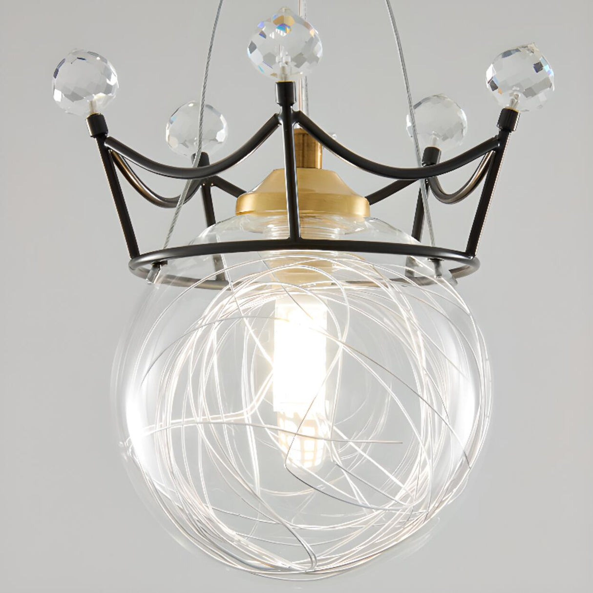 Kids Clear Glass Crown Globe Crystal Pendant Light Image - 16