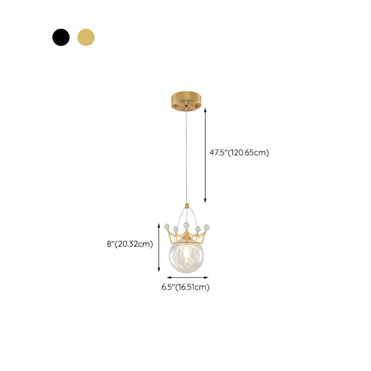 Kids Clear Glass Crown Globe Crystal Pendant Light 