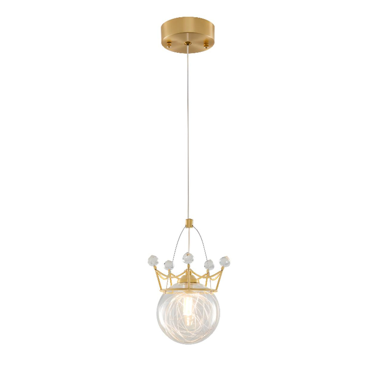 Kids Clear Glass Crown Globe Crystal Pendant Light Image - 2