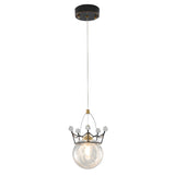 Kids Clear Glass Crown Globe Crystal Pendant Light Image - 5