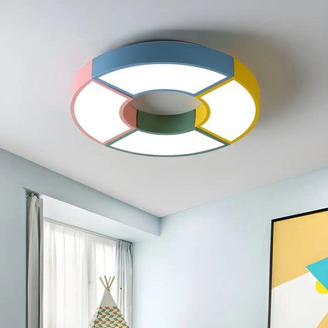 Kids Colorful Splicing Round Flush Mount Ceiling Light Image - 1