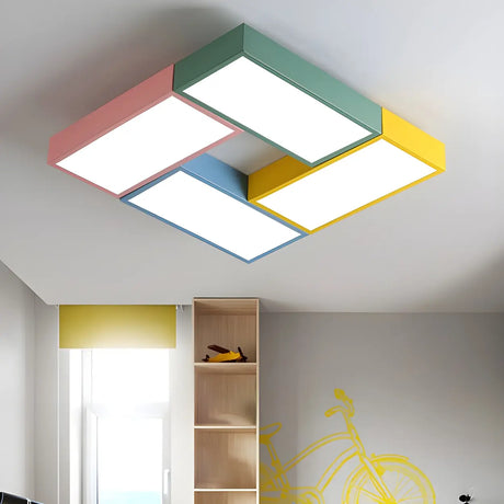 Kids Colorful Splicing Round Flush Mount Ceiling Light Image - 2