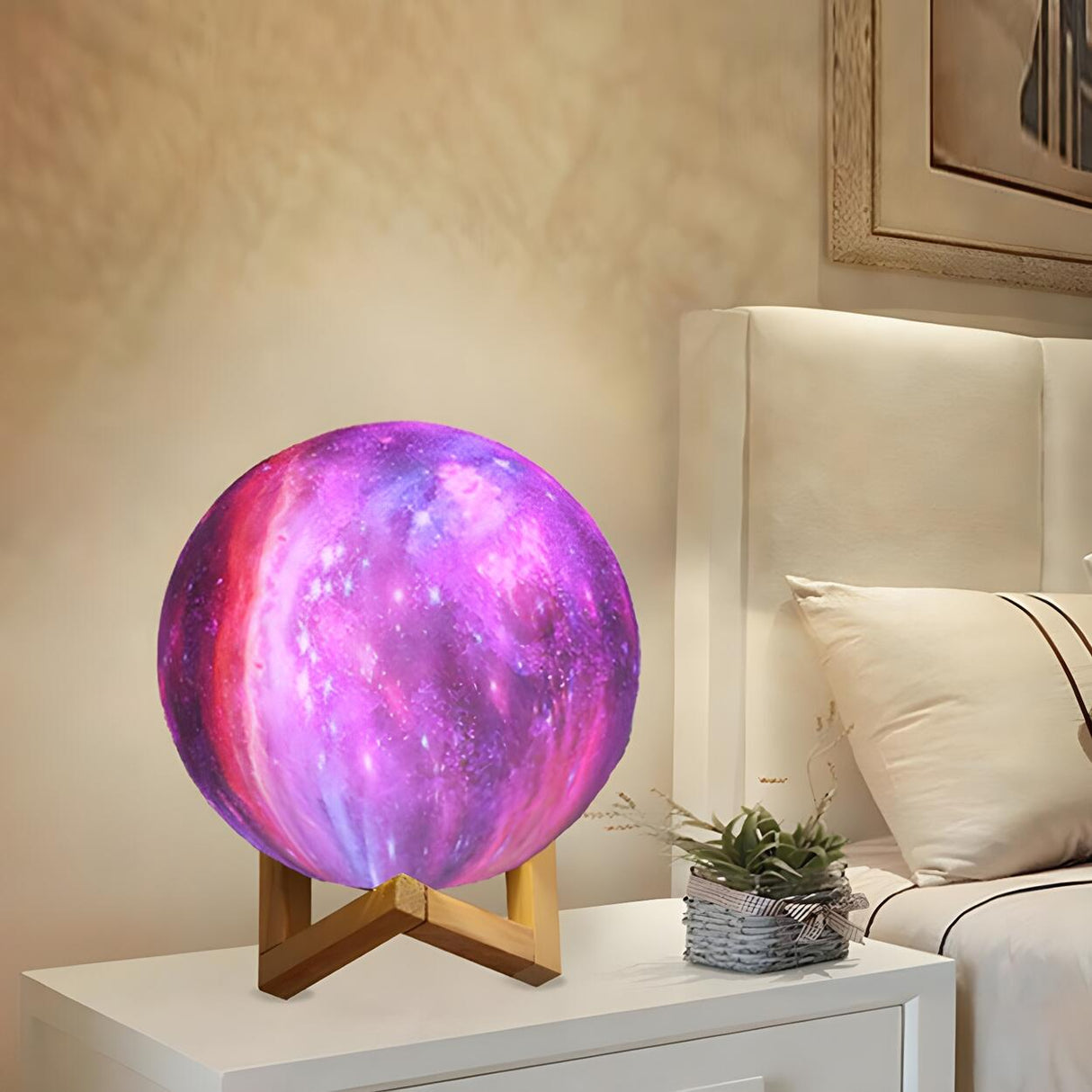 Kids Creative Milky Way Globe LED Wood Base Table Lamp Image - 5