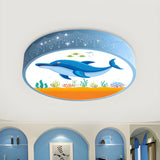 Kids Dolphin Blue Drum LED Flush Mount Ceiling Light Image - 1