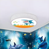 Kids Dolphin Blue Drum LED Flush Mount Ceiling Light Image - 10