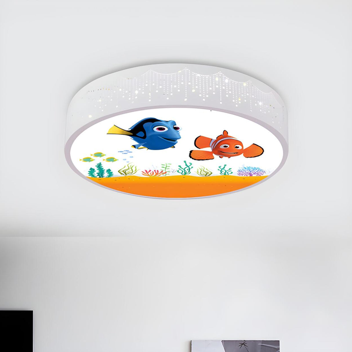 Kids Dolphin Blue Drum LED Flush Mount Ceiling Light Image - 14