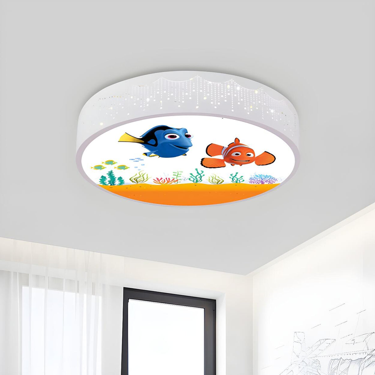 Kids Dolphin Blue Drum LED Flush Mount Ceiling Light Image - 15