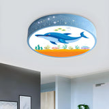 Kids Dolphin Blue Drum LED Flush Mount Ceiling Light Image - 2