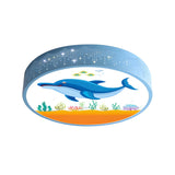 Kids Dolphin Blue Drum LED Flush Mount Ceiling Light Image - 3