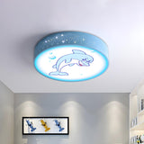 Kids Dolphin Blue Drum LED Flush Mount Ceiling Light Image - 6