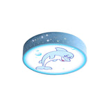 Kids Dolphin Blue Drum LED Flush Mount Ceiling Light Image - 7