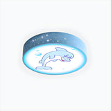 Kids Dolphin Blue Drum LED Flush Mount Ceiling Light Image - 8