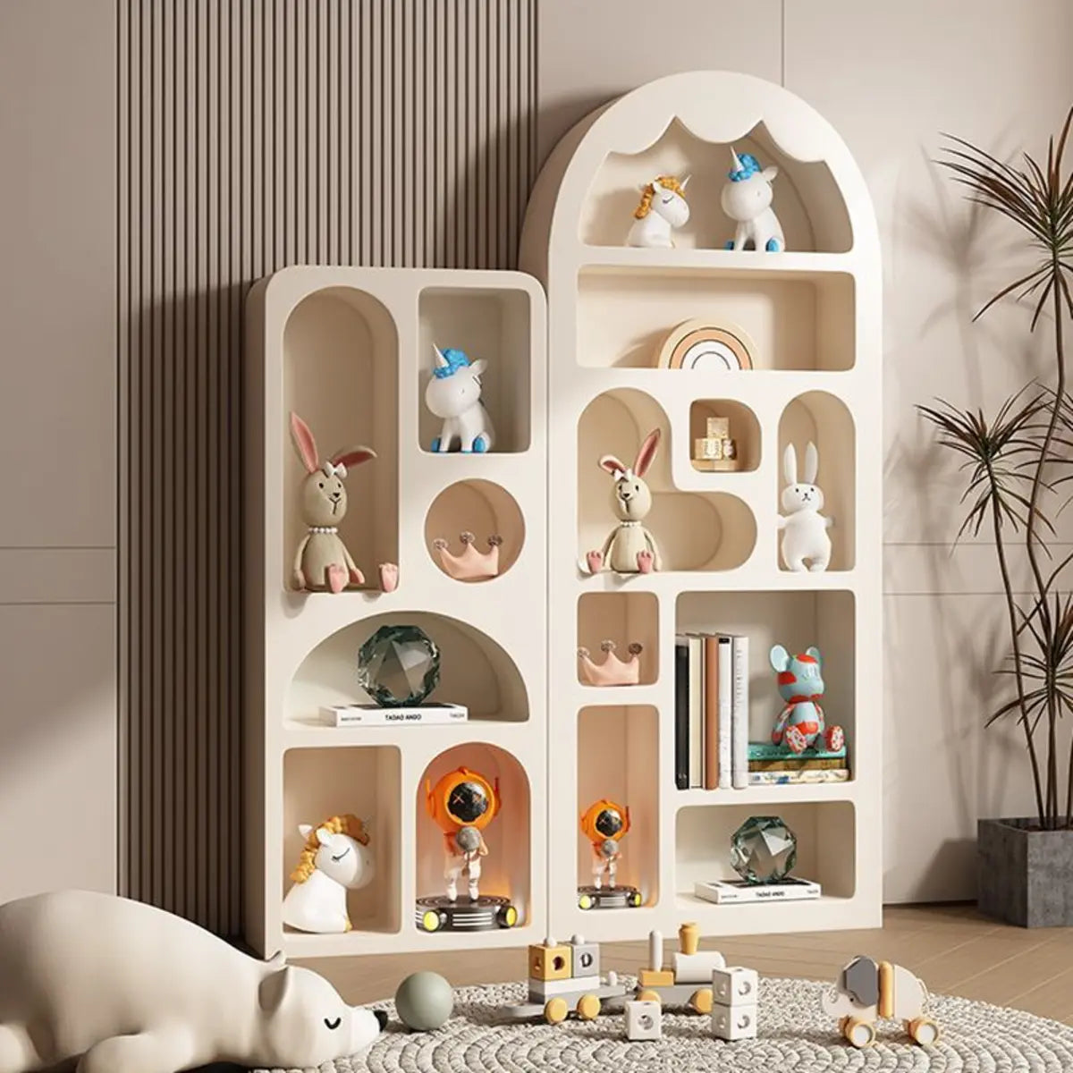 Kids Elegant French Arch Beige Organizing Bookcase Image - 1