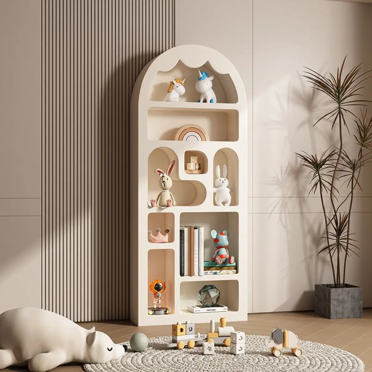 Kids Elegant French Arch Beige Organizing Bookcase Image - 6