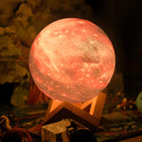 Kids Elegant Purple Galaxy Wood Base Moon Table Lamp Image - 4