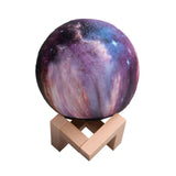 Kids Elegant Purple Galaxy Wood Base Moon Table Lamp Image - 6