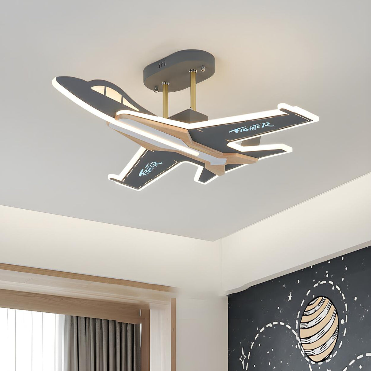 Kids Large Gray Airplane LED Semi-Flush Mount Light Image - 1