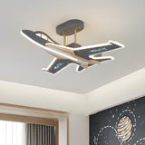 Kids Large Gray Airplane LED Semi-Flush Mount Light Image - 1