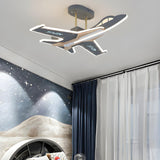 Kids Large Gray Airplane LED Semi-Flush Mount Light Image - 11