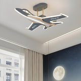 Kids Large Gray Airplane LED Semi-Flush Mount Light Image - 12