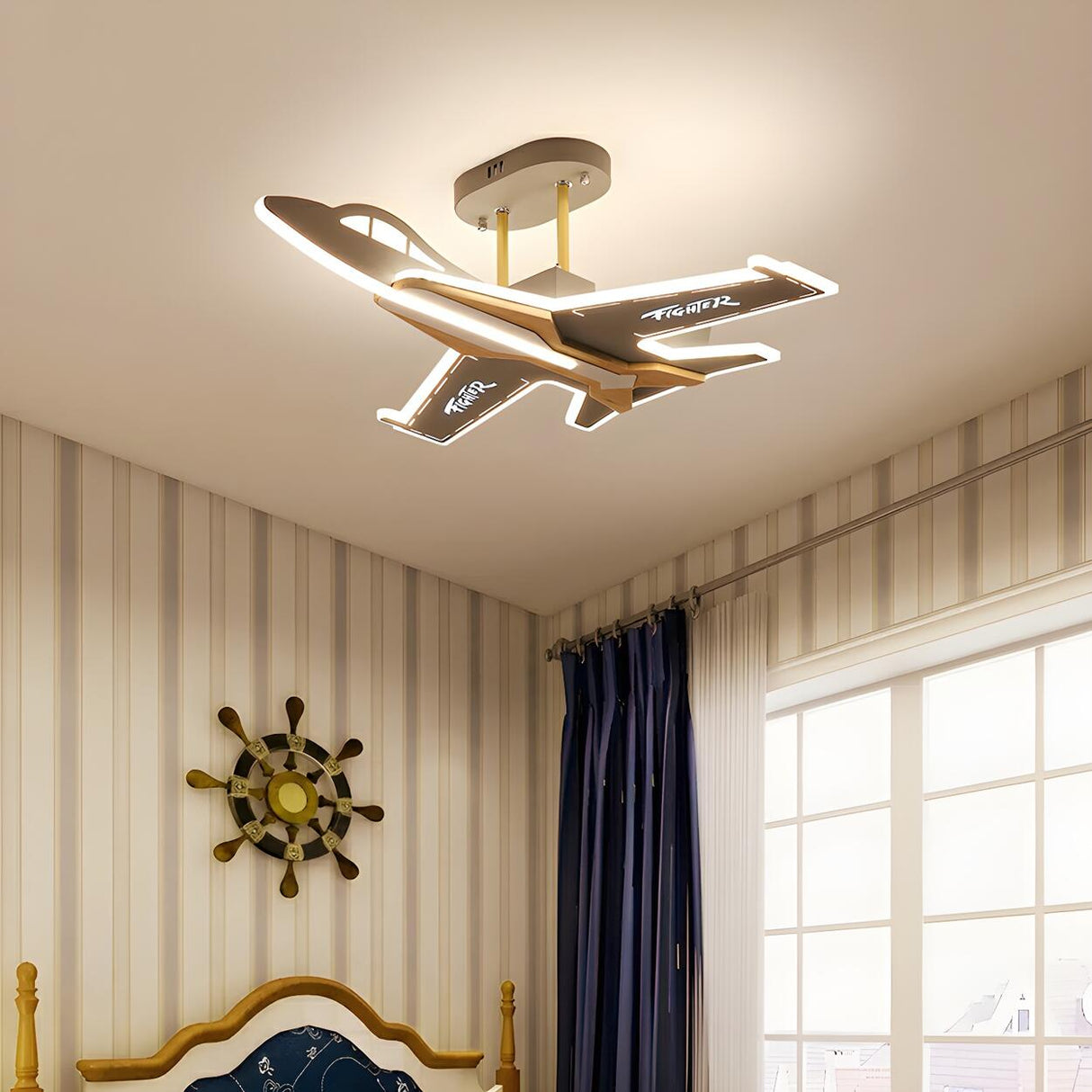 Kids Large Gray Airplane LED Semi-Flush Mount Light Image - 3