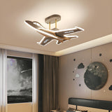 Kids Large Gray Airplane LED Semi-Flush Mount Light Image - 4