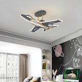 Kids Large Gray Airplane LED Semi-Flush Mount Light Image - 5