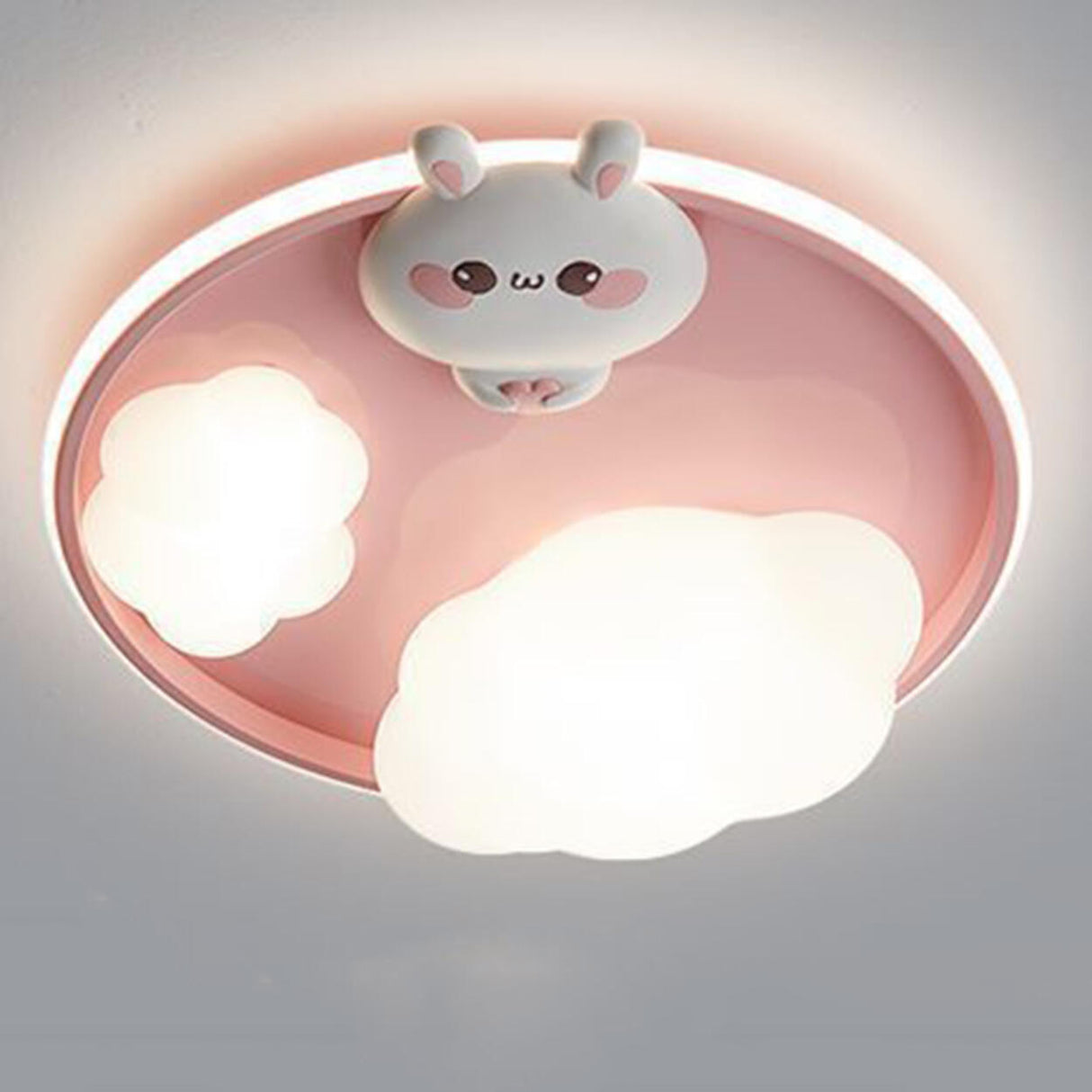 Kids Lovely Bunny Cloud Pink Round Flush Mount Light Image - 3