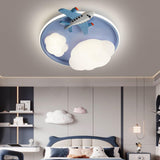 Kids Lovely Bunny Cloud Pink Round Flush Mount Light Image - 5