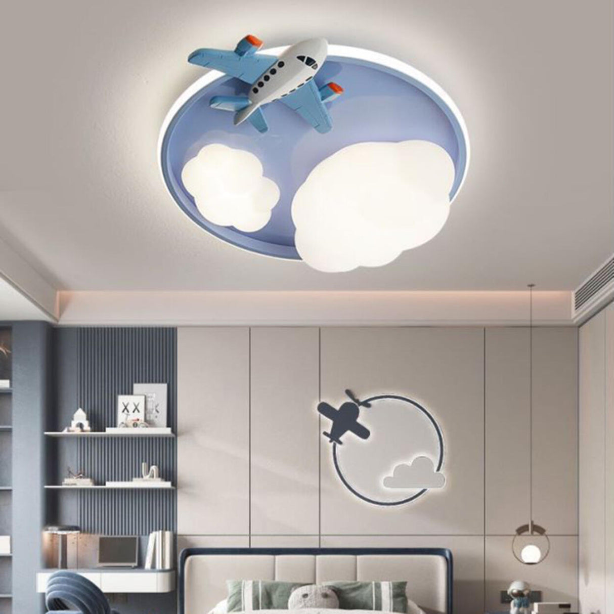 Kids Lovely Bunny Cloud Pink Round Flush Mount Light Image - 6