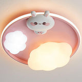 Kids Lovely Bunny Cloud Pink Round Flush Mount Light Image - 7