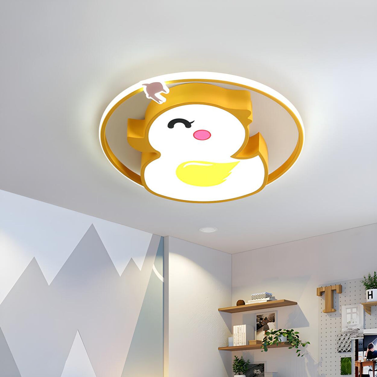 Kids Lovely Cartoon Yellow Duck LED Flush Mount Light Image - 1